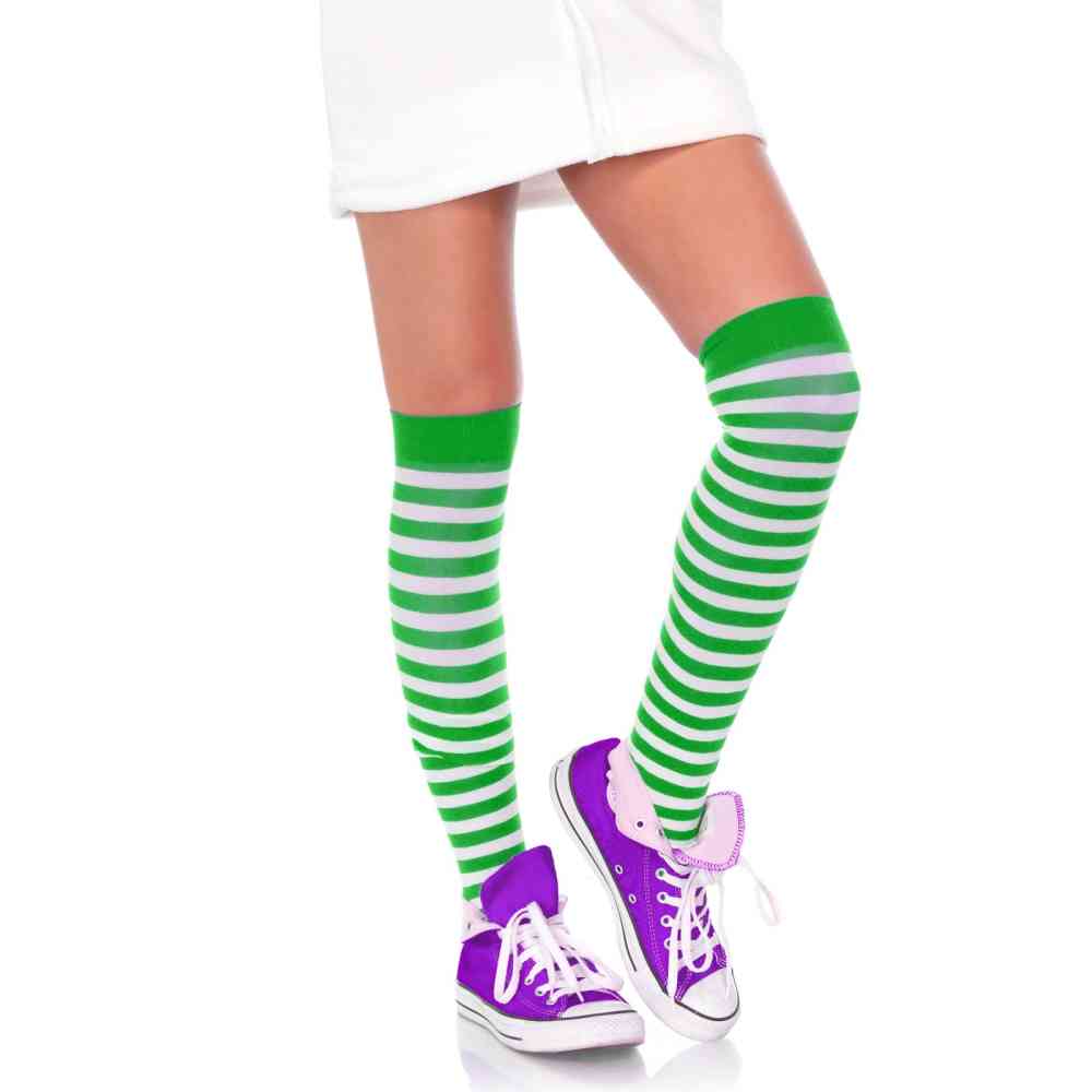 Leg Avenue - Striped Nylon Bas cuissardes - Vert/Blanc